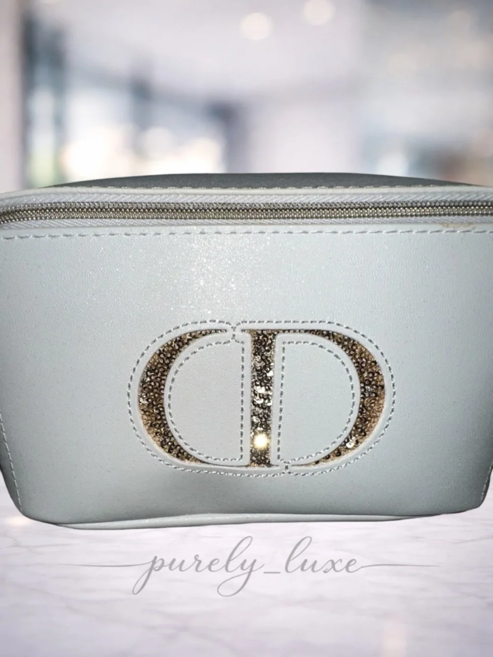 Dior White Cosmetic Pouch with Gold CD Emblem
